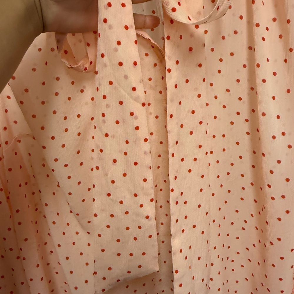 torrid Pink Polka Dot Tie-Neck Blouse with Red Dots - Picture 11 of 14